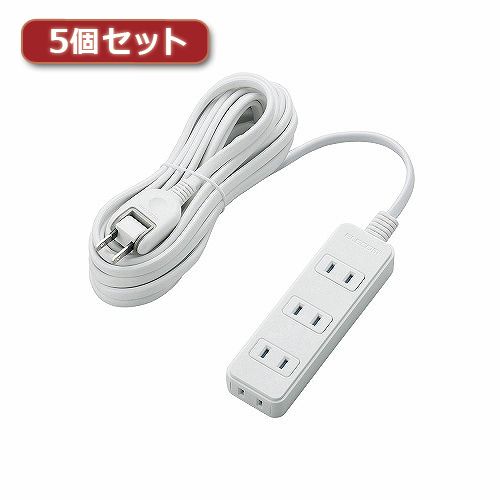 【個数：1個】T-ST02-22450WHX5 直送 代引不可・他メーカー同梱不可 5個セットエレコム ほこりシャッター付き電源タップ T&minus;ST02&minus;22450WH｜測定器・工具のイーデンキ