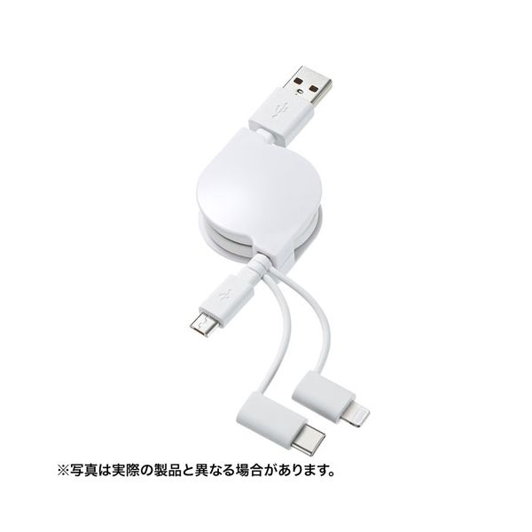 (LINEクーポン有)【個数：1個】KB-IPLTM08KWX5 直送 代引不可・他メーカー同梱不可 5個セット サンワサプライ ライトニング・TypeC・microB 巻取りUSB 3in1 ケーブル 0．8m KBIPLTM08KWX5