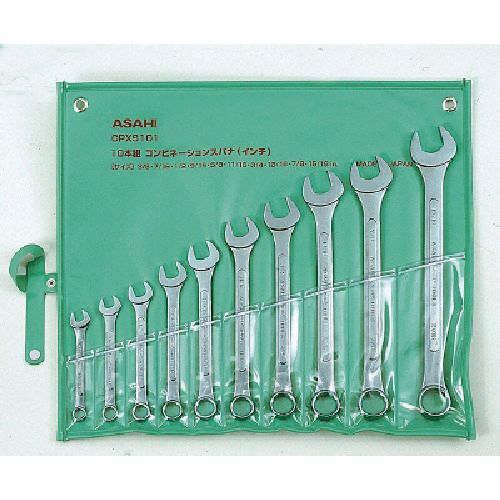 旭金属工業 CPXS101 コンビネーションスパナセットインチサイズ10本組 アサヒ CPコンビネーションスパナ 作業工具|測定器・工具のイーデンキ