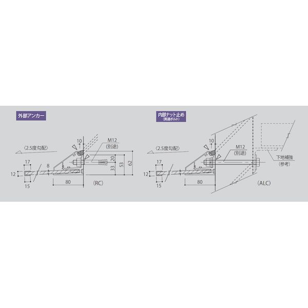 アルフィン庇 AD-RN 逆勾配ひさし D2400×L1900 サポートポール仕様