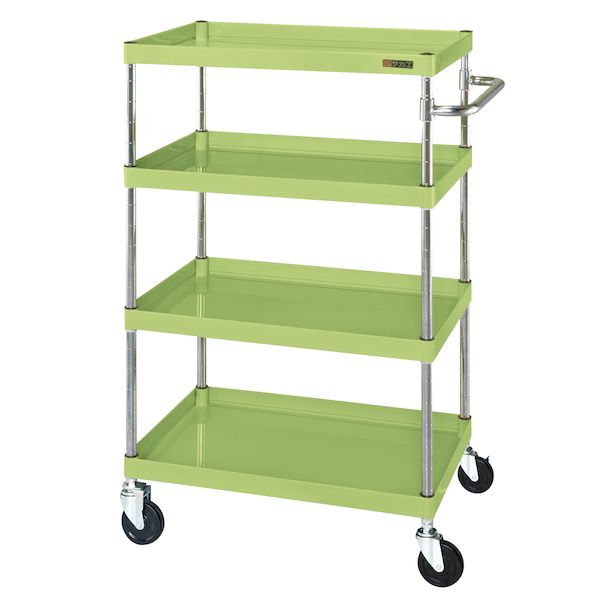 (LINEクーポン有)【個人宅配送不可】サカエ SAKAE CSP-10124YSE 直送 代引不可・他メーカー同梱不可 CSパールワゴン 中量タイプ/サイレントエラストマー車/H1200/4段/直進安定金具付 CSP10124YSE|測定器・工具のイーデンキ