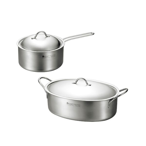 (LINEクーポン有)よこやま EJSA-2000 燕熟の技 クローバー 3LAYERS 片手鍋18cm・オーバルパン28cm EJSA2000