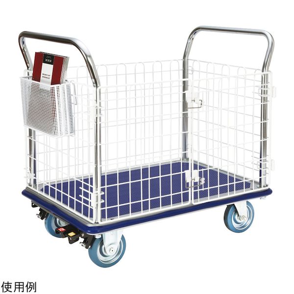 (LINEクーポン有)NK307K-NC-ST 直送 代引不可・他メーカー同梱不可 ナイロンコート金網台車 観音開き ブレーキフットタイプ NK307KNCST