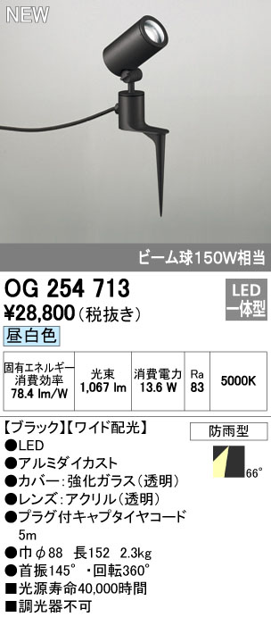 (LINEクーポン有)オーデリック ODELIC OG254713 LEDスポットライト エクステリアライト ワイド配光 防雨型