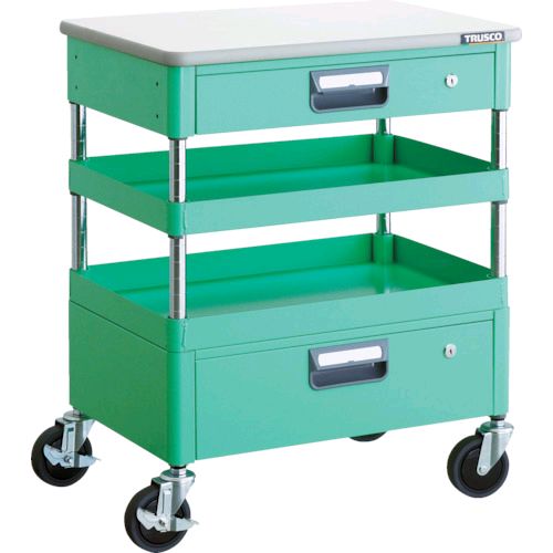 【即納在庫品】「直送」トラスコ TRUSCO PEW-762VZT-YG ツールワゴン フェニックスワゴン 省音 ６００Ｘ４００ＸＨ７４０ 引出 天板付 ヤンググリーンPEW762VZTYG8000｜測定器・工具のイーデンキ
