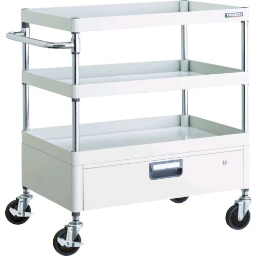 【即納在庫品】「直送」トラスコ TRUSCO PEW-973V-W ツールワゴン フェニックスワゴン 省音 ７５０Ｘ５００ＸＨ８８０ １段引出付 ホワイトPEW973VW8000｜測定器・工具のイーデンキ