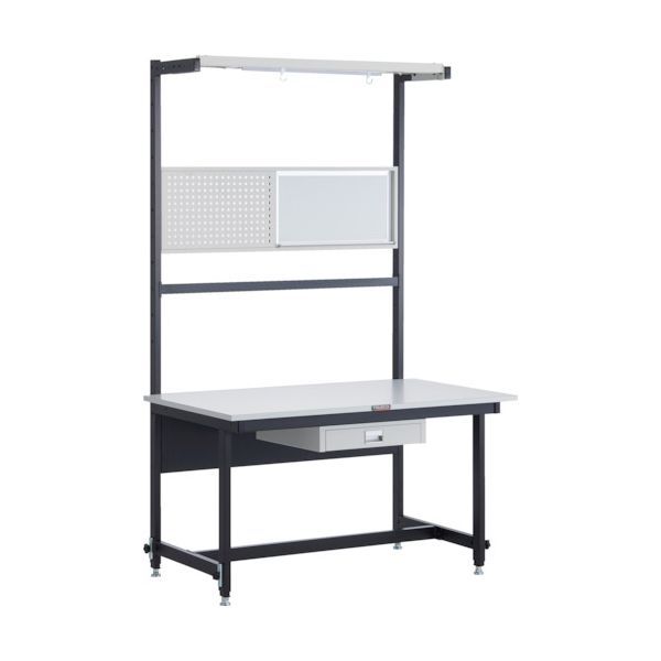 (LINEクーポン有)【個人宅配送不可】トラスコ TRUSCO CLM-1200-69A 直送 代引不可・他メーカー同梱不可 ＣＬＭ型高さ調節セルライン作業台 １２００Ｘ８００ コンテナ受・パネル・上棚・照明・薄型引出し１段付明・薄型引出し1段付 CLM