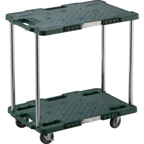 トラスコ TRUSCO MPB-602JS-GN 樹脂製台車 ルートバン ２段式 ４００Ｘ６００ ４輪自在ストッパー付 緑MPB602JSGN8000｜測定器・工具のイーデンキ