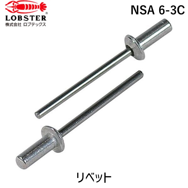 【即納在庫品】「直送」ロブテックス LOBSTER NSA 6-3C ブラインドリベット・シールドタイプ アルミ／スティール６－３ １０００本入 NSA63C エビ ブラインドブラインドリベット・シールドタイプ アルミ／スティール６－３ １０００本入 シールドタイプアルミ スティール6-3