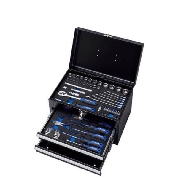 (LINEクーポン有)E-Value 4977292298902 整備工具セット ツール70点+ツールチェスト ブラック EVAマットトレー仕様 各種メンテナンス対応 バイク 自動車 DIY 日曜大工向け EST-2270BK 4977292298902