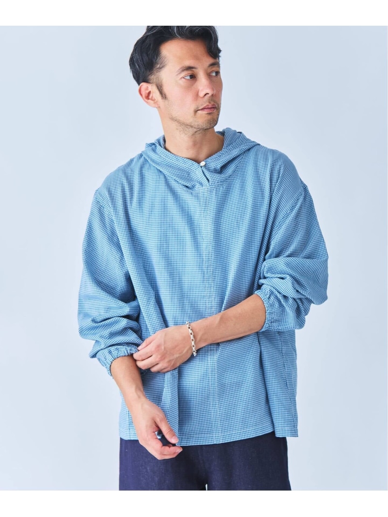 DOBBY フードシャツ EDIFICE エディフィス トップス シャツ・ブラウス ブルー【送料無料】[ Fashion]｜EDIFICE