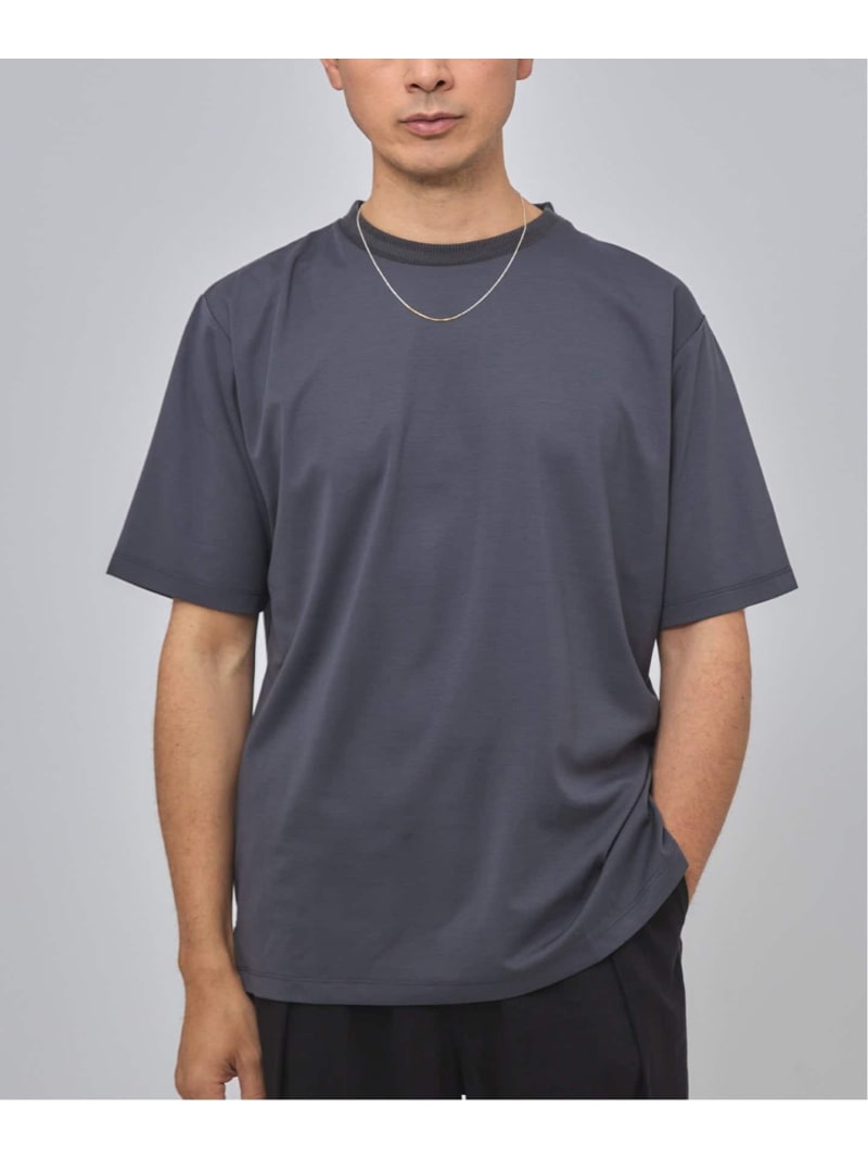 E. SILK MIX JQ NECK Tシャツ EDIFICE エディフィス トップス カットソー・Tシャツ ブラック ホワイト グレー【送料無料】[ Fashion]