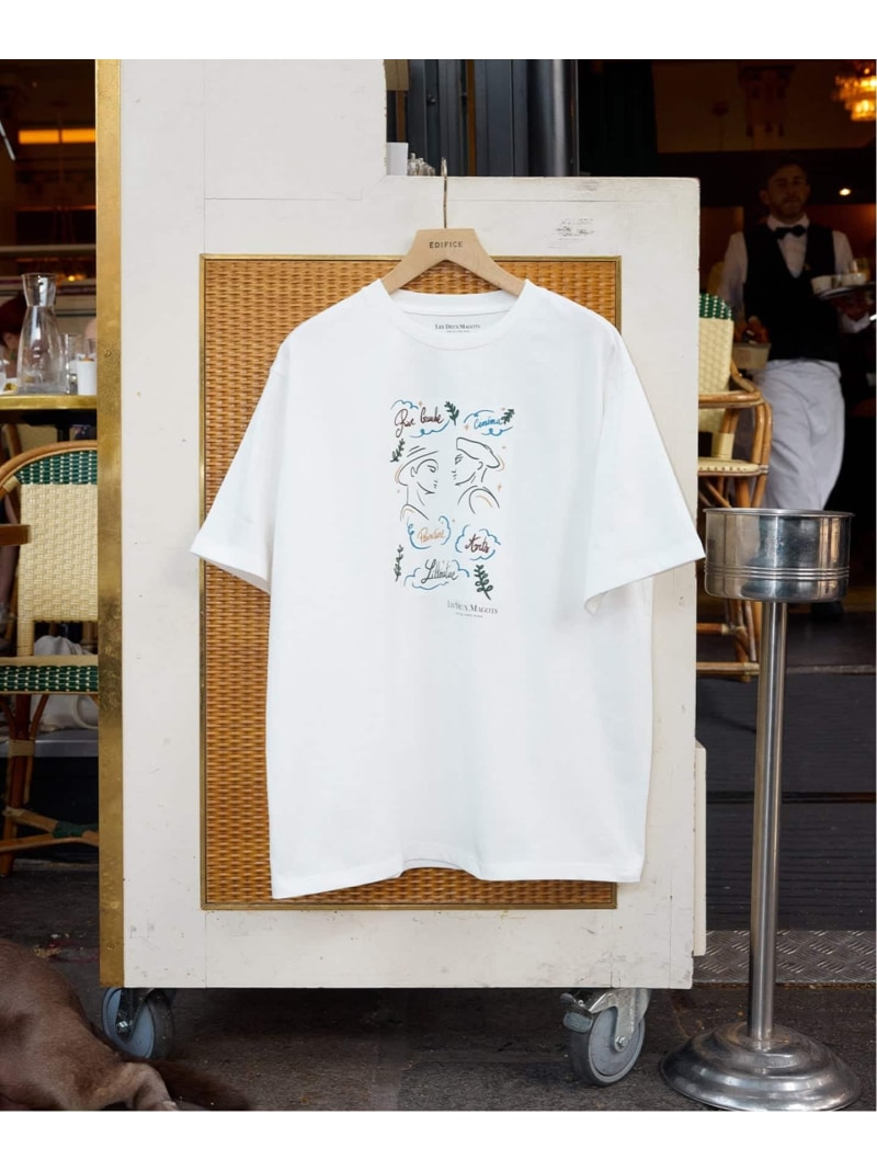 LES DEUX MAGOTS (ドゥマゴ) アートTシャツ EDIFICE エディフィス トップス カットソー・Tシャツ イエロー ワインレッド ホワイト【送料無料】[ Fashion]｜EDIFICE
