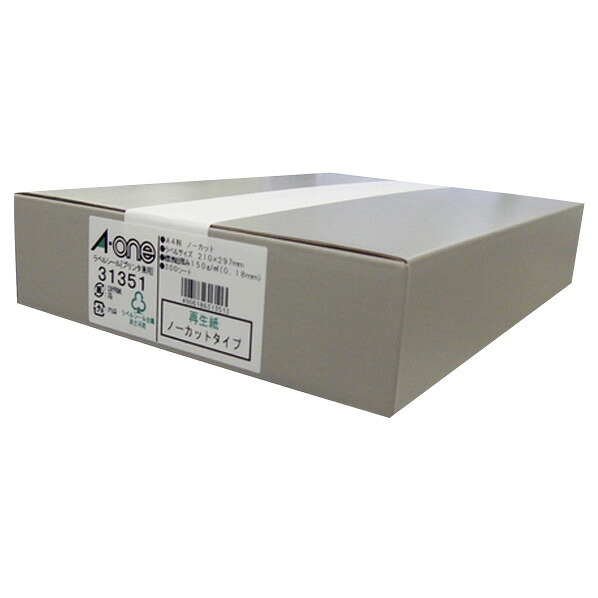 エーワン ラベルシール 再生紙・ホワイト A4 1面 ノーカット 300シート入り 31351 [31351]【APRP】