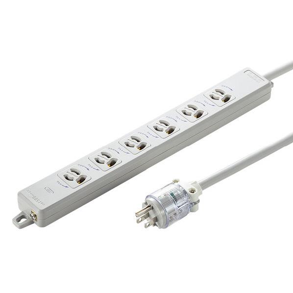 サンワサプライ 医用接地プラグ付き電源タップ(3P・6個口・5m) ホワイト TAP-HPM6-5W [TAPHPM65W]