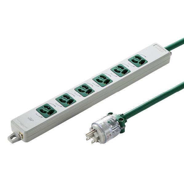 サンワサプライ 医用接地プラグ付き電源タップ(3P・6個口・5m) グリーン TAP-HPM6-5G [TAPHPM65G]