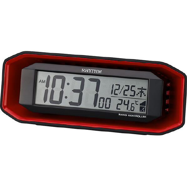 リズム時計 フィットバトラーバトル220 電波目覚まし時計 赤 8RZ220SR01 [8RZ220SR01]