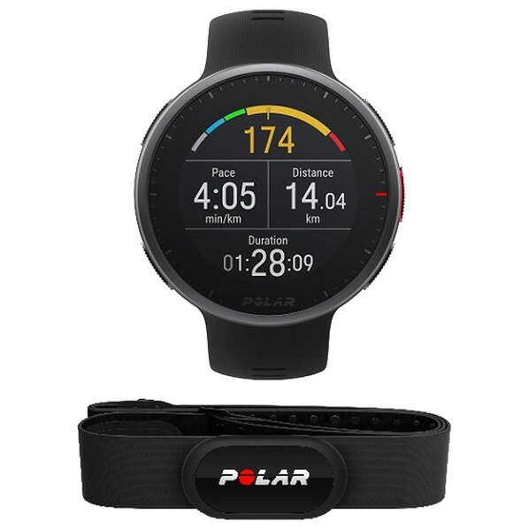 【新品】P LAR フィットネスウォッチ M/Lサイズ心拍センサー付き VANTAGE V2 ブラック 9008271190082711エディオン　市場店