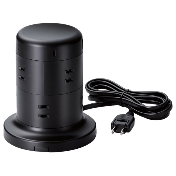 エレコム タワー型電源タップ(8個口・USB-Cポート×2/USB-Aポート×3・2m) 45W ブラック ECT-2120BK [ECT2120BK]【APRP】