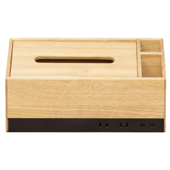 TOPLAND オーガナイザーティッシュボックス ORGNZR with Power supply ナチュラルウッド M4710T-NW [M4710TNW]