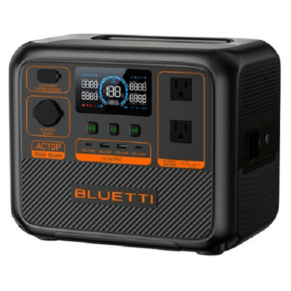 【楽天市場】BLUETTI 小型ポータブル電源 防災推奨・車中泊・キャンプ(864Wh、1000W) AC70P [AC70P]：エディオン