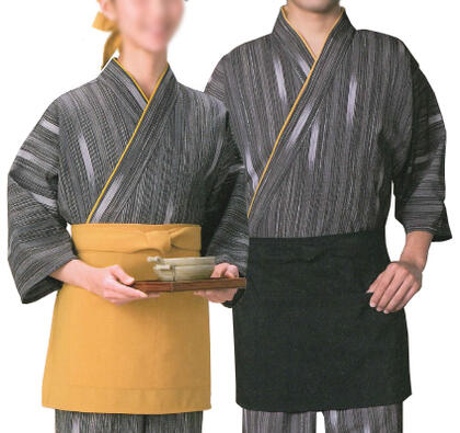 お取り寄せ商品　作務衣　上着　絣柄・黒　Ｍ・Ｌ・ＬＬ・３Ｌ寸　[飲食店ユニフォーム　和風ユニフォーム　割烹　料亭　和食店　着物風]