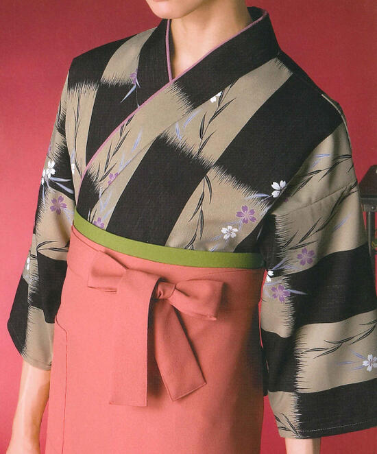 お取り寄せ商品　作務衣　上着　Ｍ・Ｌ寸　市松桜・黒　[飲食店ユニフォーム　和風ユニフォーム　割烹　料亭　和食店　着物風]