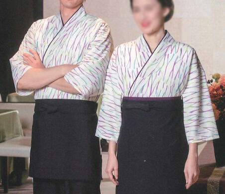 お取り寄せ商品　作務衣　上着　色枝流れ・白　Ｍ・Ｌ・ＬＬ寸　[飲食店ユニフォーム　和風ユニフォーム　割烹　料亭　和食店　着物風]｜【えどわん】店
