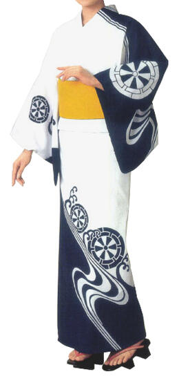 お揃い絵羽ゆかた　反物・女フリーサイズ　源氏車・波・流水　[町内会　盆踊り　民謡踊り　婦人会　商工会　舞踊　お揃い浴衣]