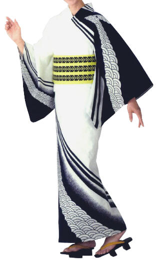 お揃い絵羽ゆかた　反物・女フリーサイズ　青海波[町内会　盆踊り　民謡踊り　婦人会　商工会　舞踊　お揃い浴衣]｜【えどわん】店