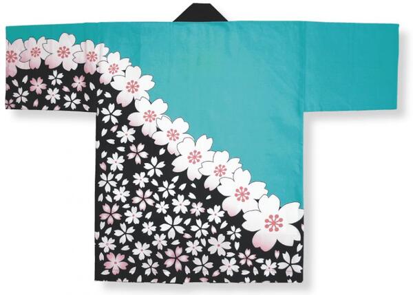顔料染法被【桜】黒・エメグリーン　大人フリーサイズ