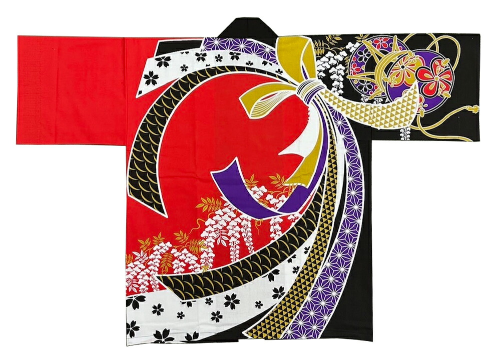 祭り半纏　プリント袢天(束ね熨斗・鼓) 発色が良くよさこいにも最適 【お取り寄せ商品】※メール便対応可※
