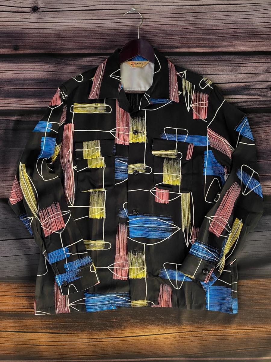 ピルグリム　Pilgrim レーヨン　シャツ　s 50s ヴィンテージ 50's pilgrim ピルグリム オープンカラーシャツ 絣柄 ミントブルー