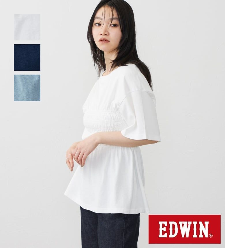 【エドウイン公式】EDWIN LADIES インディゴ シャーリングTシャツ EDWIN エドウィン レディース トップス