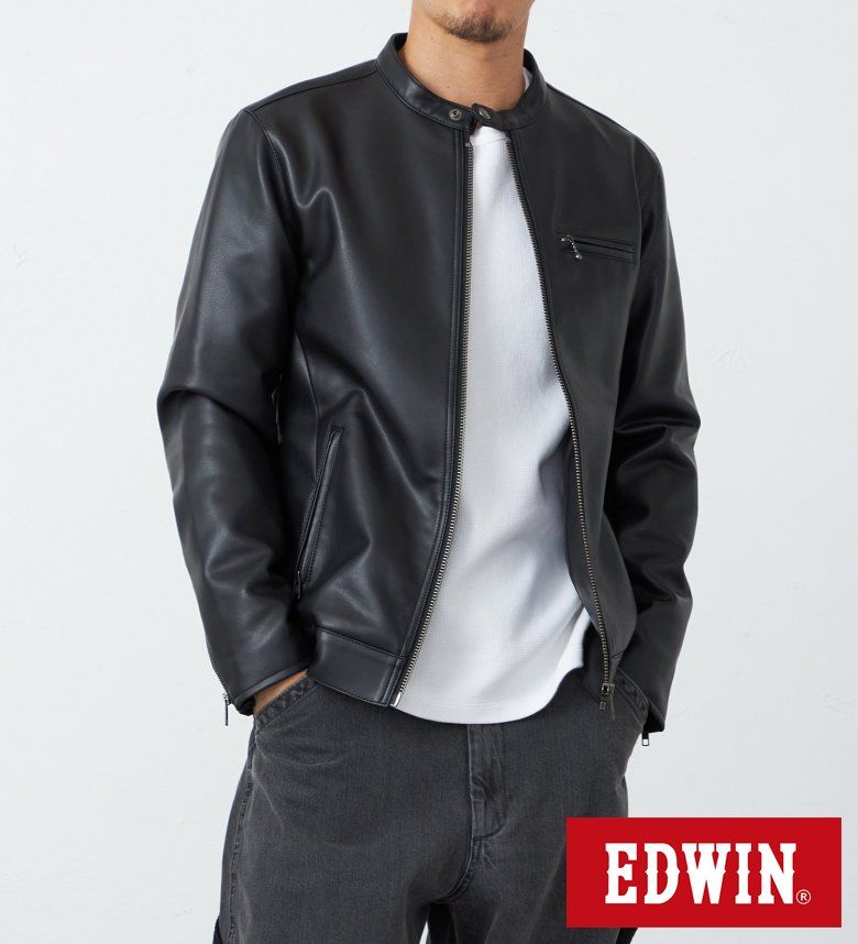 エドウィン ライダースジャケット レザージャケット レディース