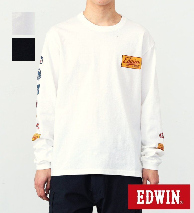 EDWIN エドウィン　ロングTシャツ　L 白　ワッフル　サーマル EDWIN tシャツ エドウィン ビックシルエット ワッフル クルー