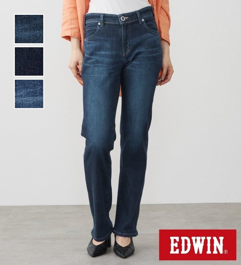 【エドウイン公式】EDWIN LADIES ジャージーズ プレミアム ストレート デニムパンツ ジーンズ ストレッチ シルク混 EDWIN エドウィン JERSEYS レディース