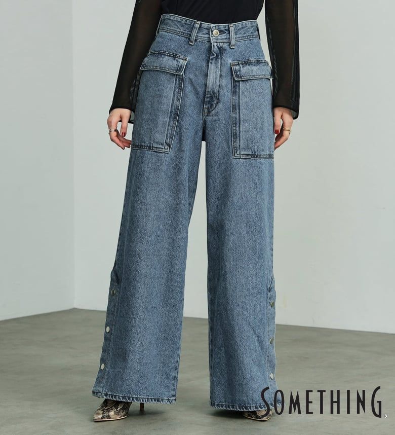 【サムシング公式】【期間限定SALE★50％OFF】atelier SOMETHING BIG POCKET SLIT WIDE/ビッグポケットスリットワイドデニムパンツ レディースジーンズ 日本製