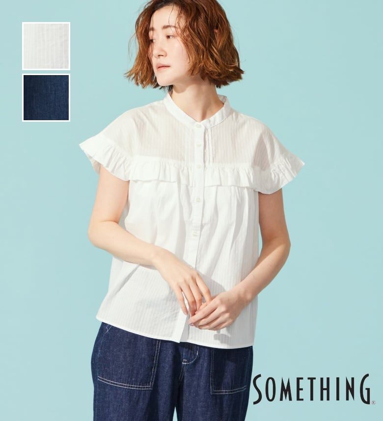 【サムシング公式】SOMETHING フリルタックノースリーブシャツ レディース トップス