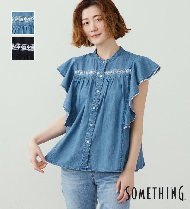 【サムシング公式】SOMETHING フリルノースリーブシャツ レディース トップス