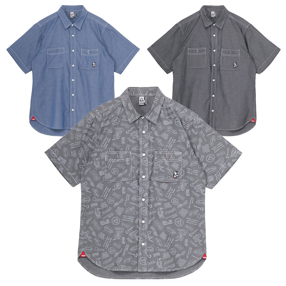チャムス CHUMS ヤーンダイドシャンブレーショートスリーブシャツ CH02-1235 シャンブレーシャツ ユニ一発やる シャツ・ブラウス-トップス