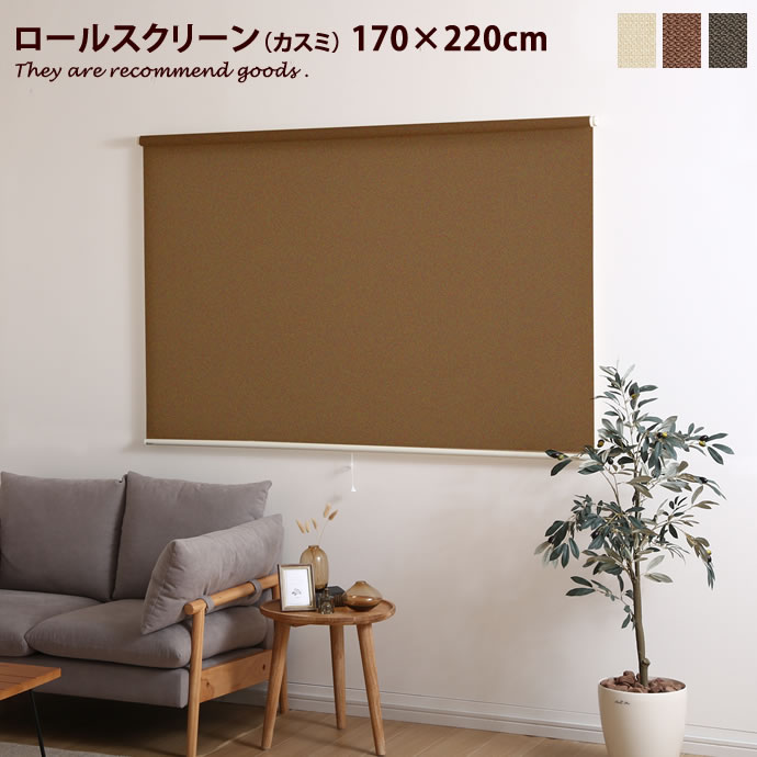 【クーポンで14％OFF！7/23 0:00~23:59限定★】ロールスクリーン 【170cm&times;220cm】 カスミ ロールカーテン 高さ220cm 幅170cm タチカワ 新生活 北欧 和風 無地 賃貸 間仕切り アイボリー ブラウン ダークグレー｜インテリアショップ・イーナ