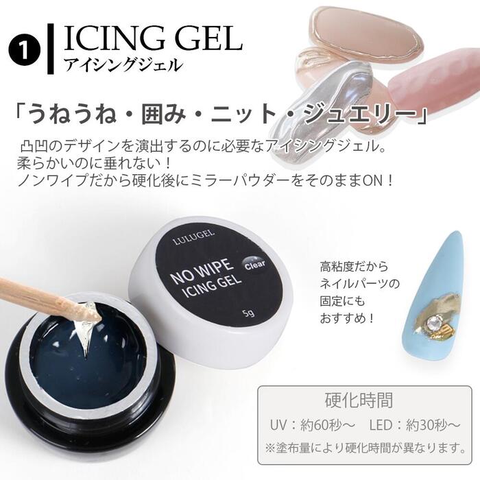 楽天市場 4点セット アイシングジェル 5g ミラーパウダーペン ダストブラシ マットトップ セット クリア ノンワイプ ビジュージェル ジェルネイル ルルジェル アート デザイン ミラーネイル ネイル ネイル パーツ 固定 ジェル 使い方 やり方 ジェルネイル用品なら