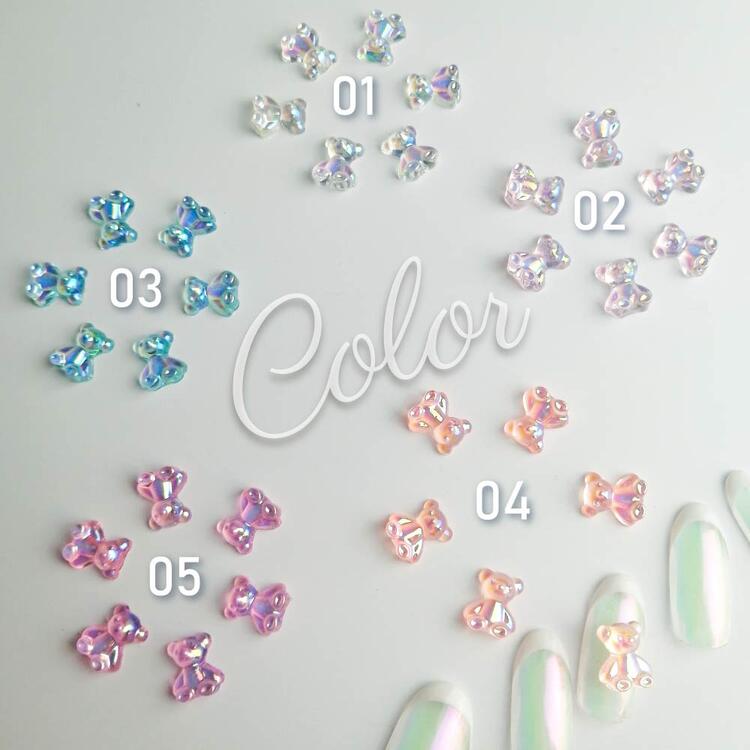 ネイル パーツ くまbear レジン イエロー オーロラ ピンク 3d パーツ 