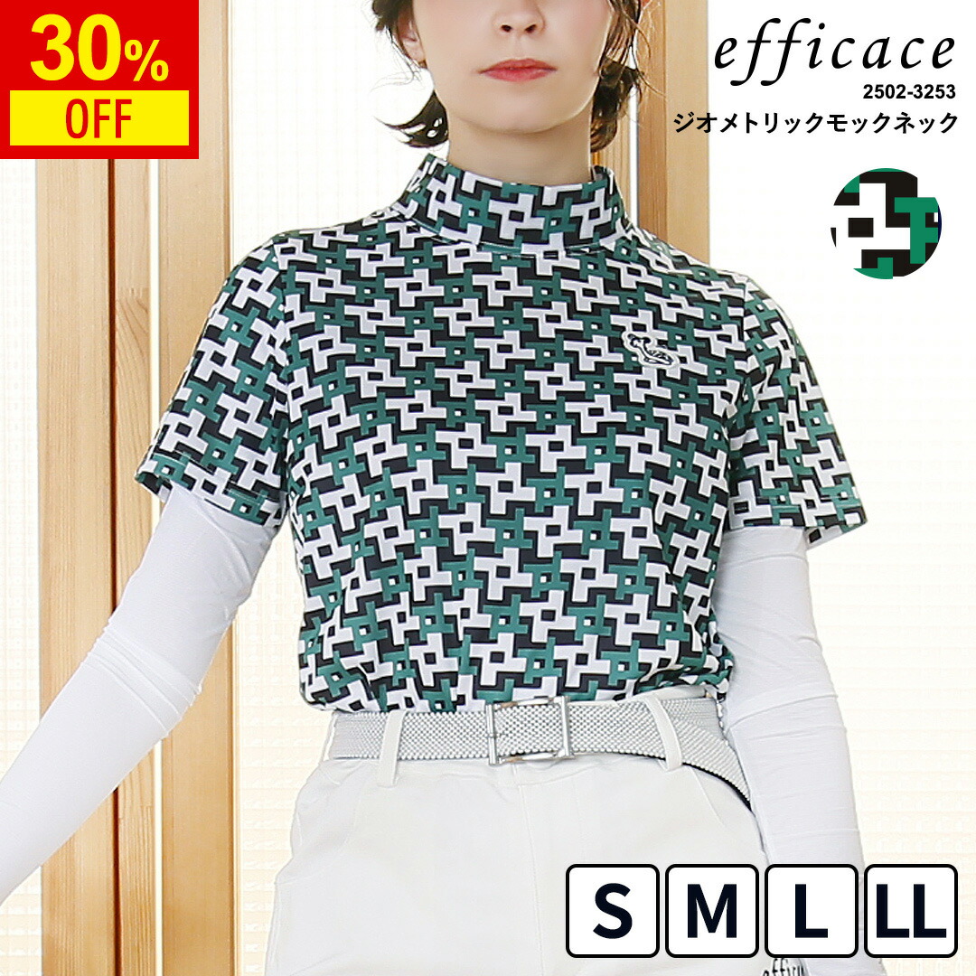 【30%OFF】[2025SS]ゴルフウェア レディース 半袖 レトロジオメトリック モックネック [efficace] 春夏 速乾 ウェア 涼しい ストレッチ スポーツウェア 吸汗速乾 接触冷感 大きいサイズ 薄手 S-LL 2502-3253 25ss ゴルフ SALE セール