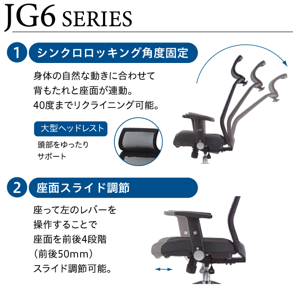 もたれ KOIZUMI/コイズミ JGチェア シンクロロッキング40度 ランバーサポート付 JG5 肘付オフィスチェア ブルー JG5