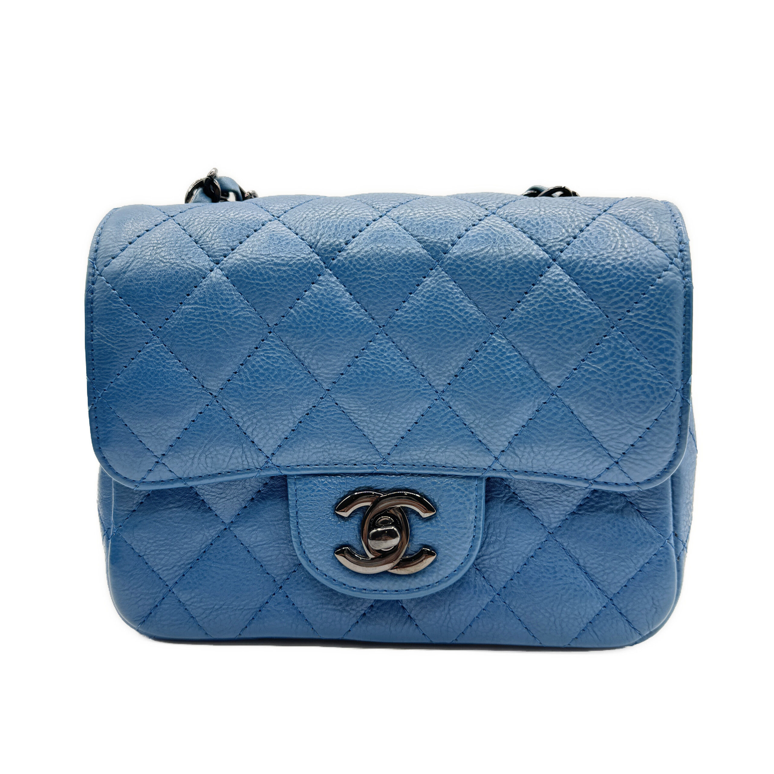 シャネル ミニ マトラッセ チェーンショルダー ブルー キャビアスキン シルバー金具 23番 A35200 中古AB CHANEL レディース バッグ ショルダーバッグ 斜め掛け｜笑福ブランド 296,100円
