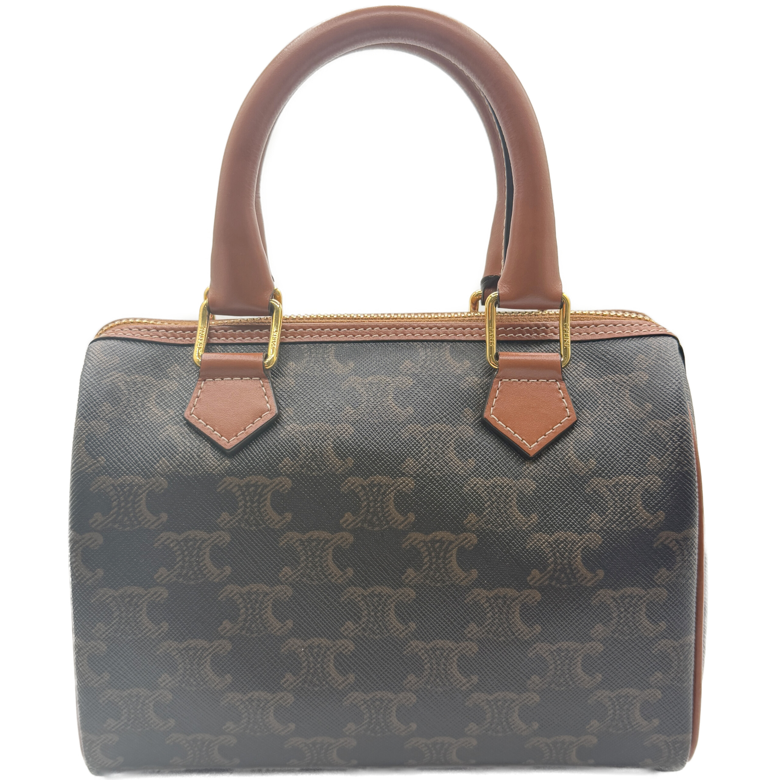 セリーヌ トリオンフ スモール ボストン 2Wayショルダー ブラウン トリオンフキャンバス/カーフスキン ゴールド金具 新品同様 CELINE レディース バッグ ショルダーバッグ ハンドバッグ