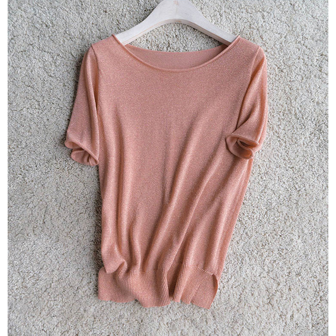 【楽天市場】 ラメ ピンク 五分袖 半袖 Tシャツ トップス サマーニット レディース 夏 小さいサイズ 大きいサイズ S M L 在庫わずか
