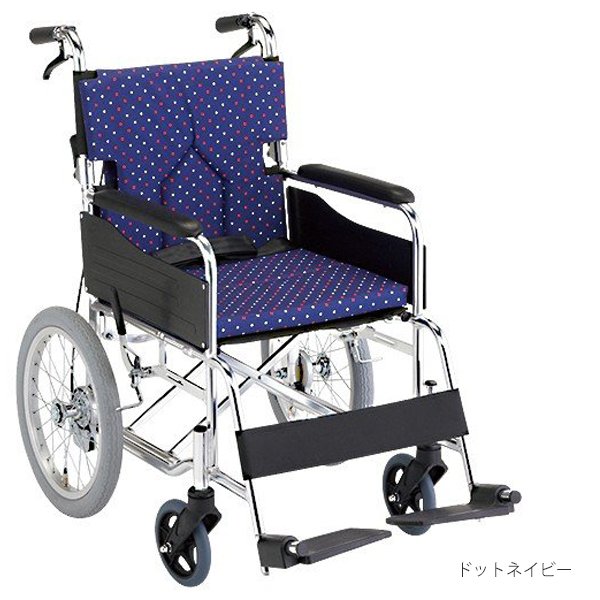 スタンダードモジュール車いす（介助式・背折れ）座面幅38cm／ドットネイビー（マキテック）SMK30-3843DN｜えがおコレクション